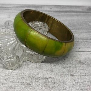 𝅺Vintage brass and bone inlay bangle bracelet boho style